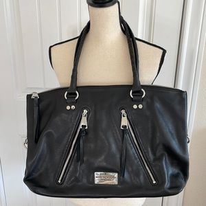 Andrew Marc New York Genuine Leather Black Handbag Satchel with Silver Hardware